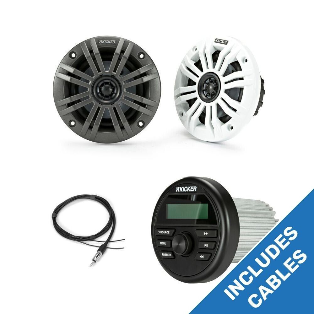 Kicker Marine KMC2 & 6.5" Coaxial Speaker Bundle for Yachts & Watercraft