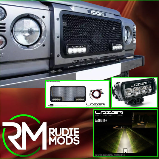 LANDROVER DEFENDER UPPER GRILLE WITH LAZER ST4 LIGHTS ZLL53107B