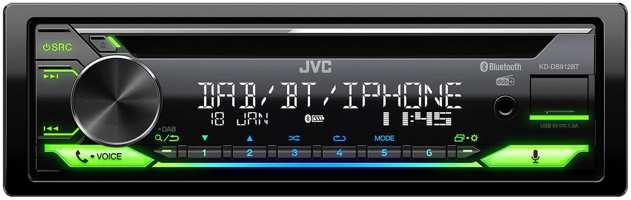 JVC KD DB912BT Single Din Car Stereo Headunit with DAB, CD, Bluetooth, USB