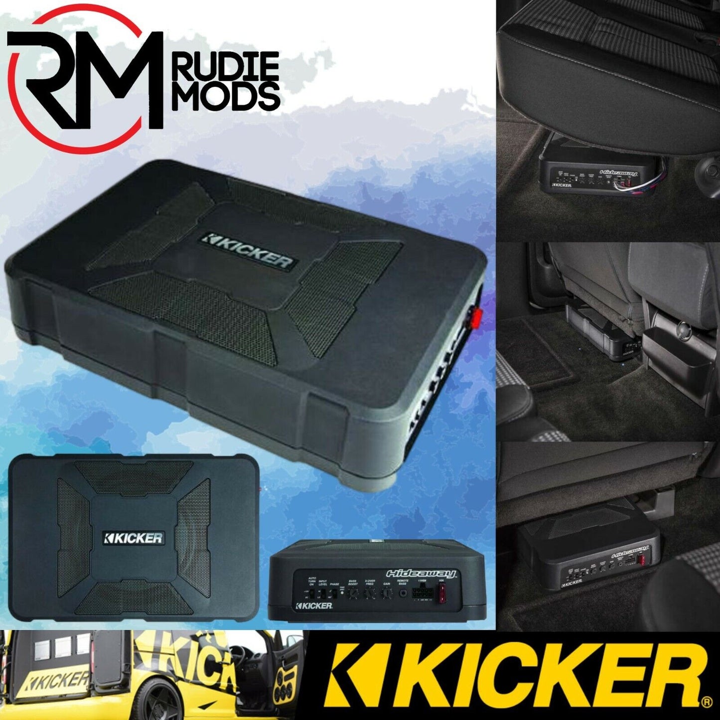 Kicker HS 8" Compact Powered Loaded bass Enclosure 150W RMS Underseat Hideaway