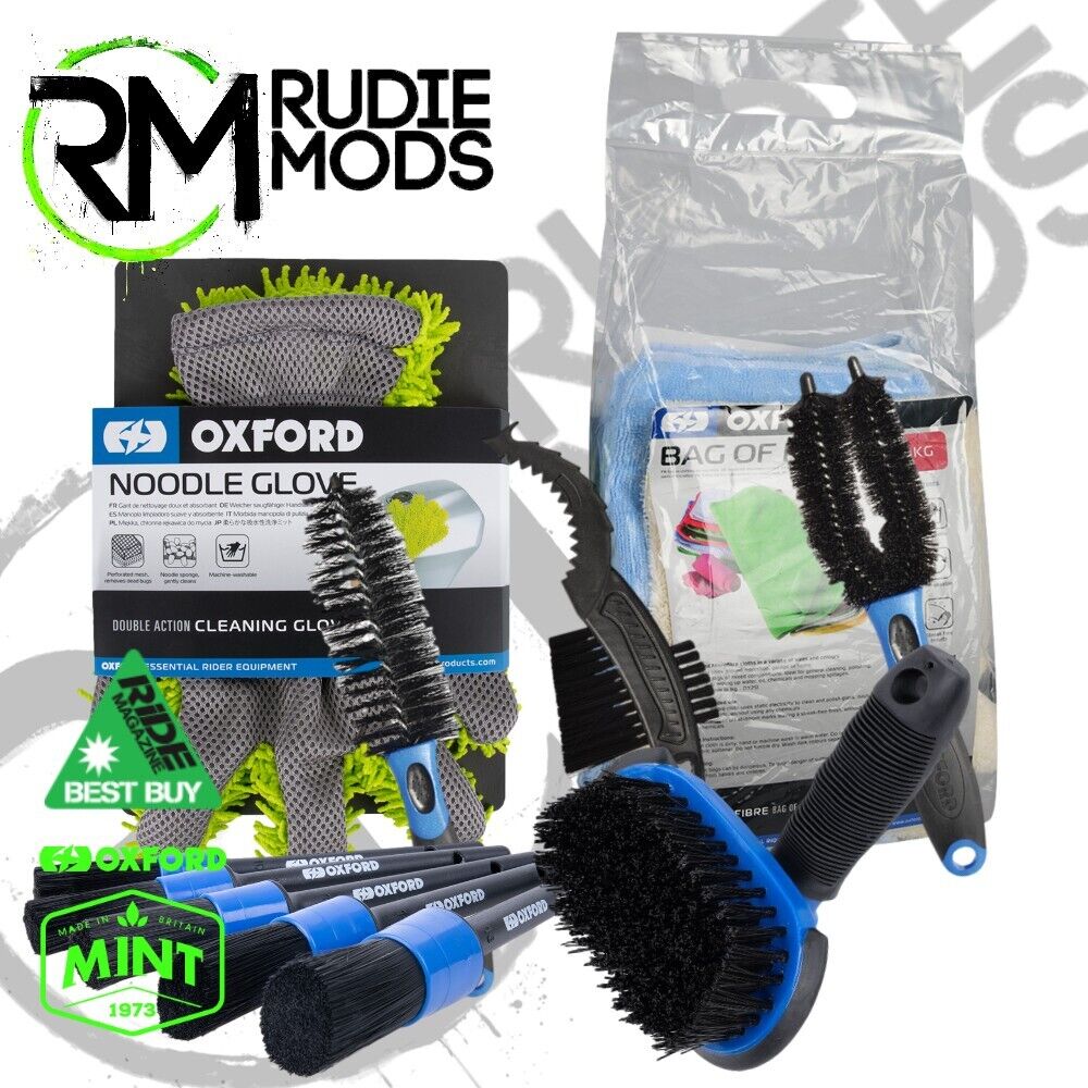 Oxford Mint motorbike Cleaning Tools brushes, bag of rags, noodle glove