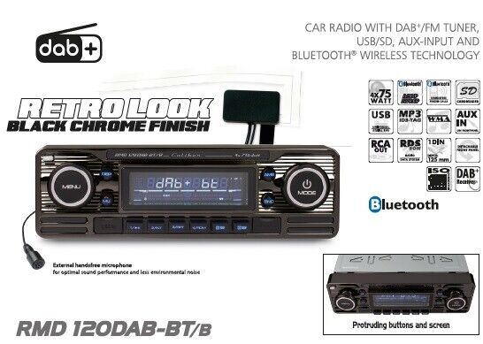 Caliber RMD120DAB-BT Black Retro Classic Style Car stereo with Bluetooth/Dab/USB