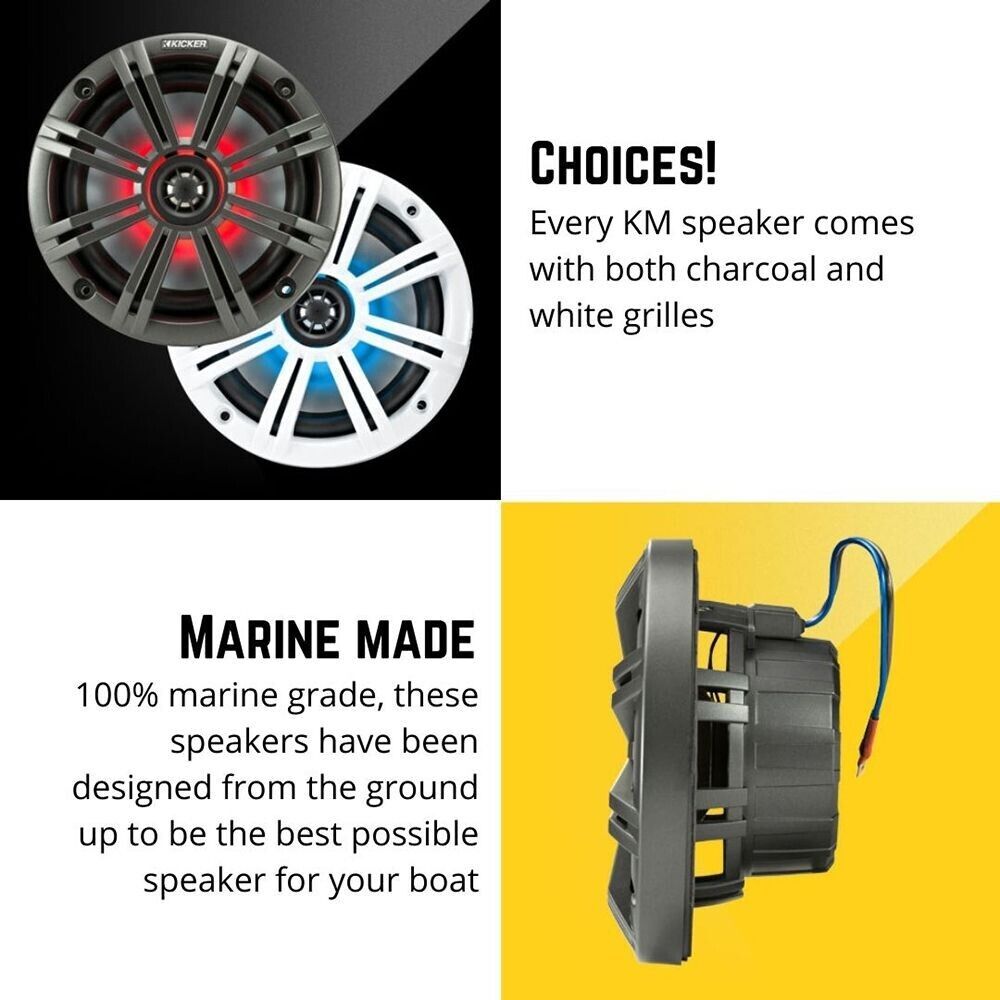 KICKER MARINE 6.5" (165 MM) COAXIAL SPEAKER SYSTEM WITH  LED GRILLES PAIR