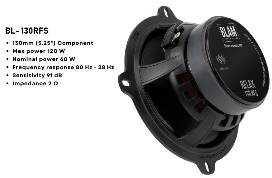 BLAM Relax 130RFS 130mm (5.25inch) Hi-efficiency 2ohm, 2-Way Component speakers