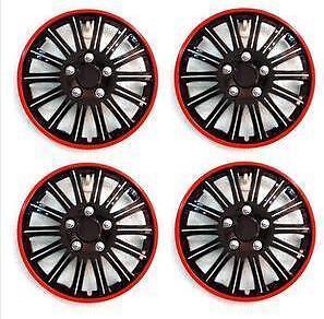 15" BLACK CAR WHEEL TRIMS COVERS WITH RED LIP / STRIPE