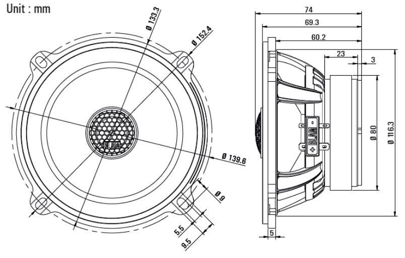 BLAM Relax 130RFC 130mm (5.25inch) Hi-efficiency 2ohm, 2-Way Coaxial speakers