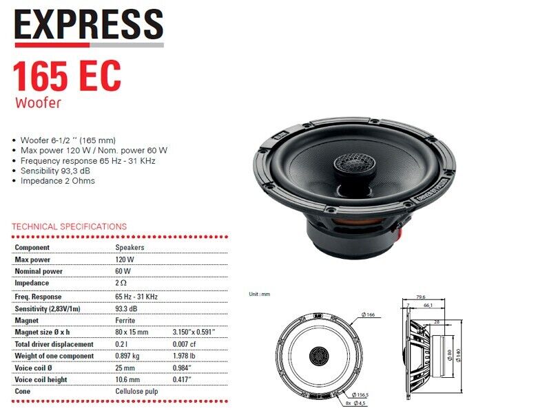 BLAM 165EC 165mm (6.5") EXPRESS 2 ohm coaxial speakers (PAIR) 60w RMS