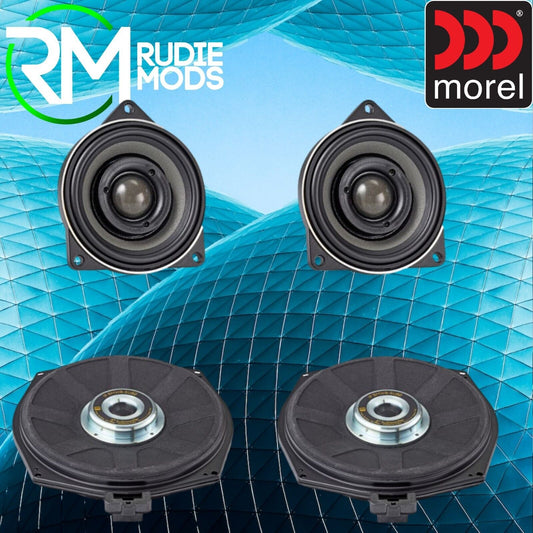 MOREL BMW 4" COAXIAL SPEAKERS & 8" UNDERSEAT SUBS PACKAGE