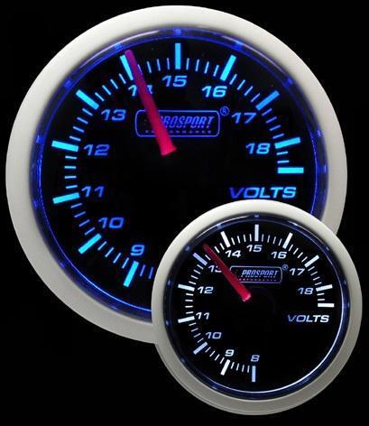 Prosport 52mm Super Smoked Blue / White DC Volts 8-18v Gauge