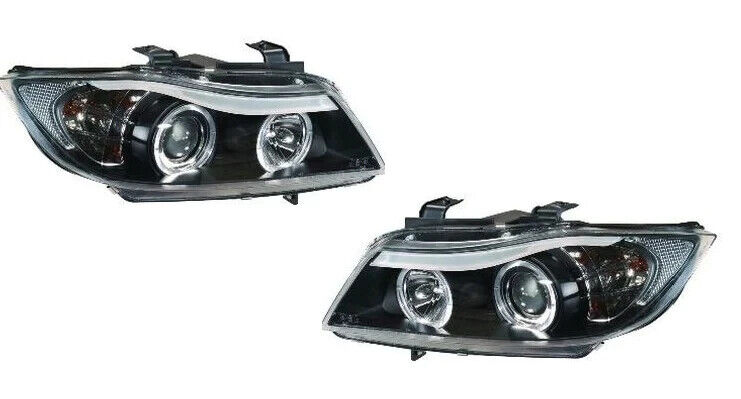 BMW E90 / E91 Black Angel Eye Headlights 3 Series 2005-2008 Halo