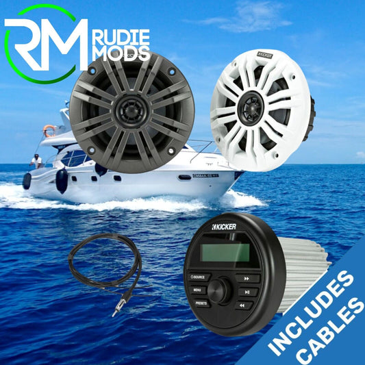 Kicker Marine KMC2 & 6.5" Coaxial Speaker Bundle for Yachts & Watercraft