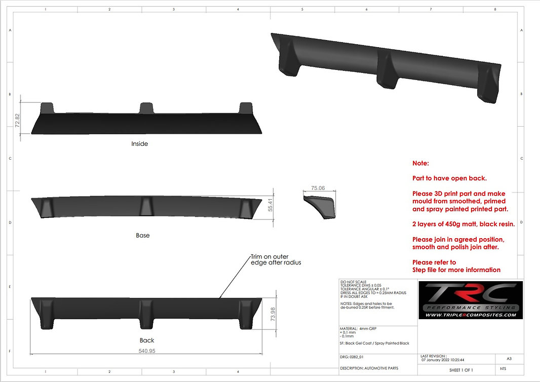 TRC Peugeot 208 GTI Rear Finned Diffuser Panel