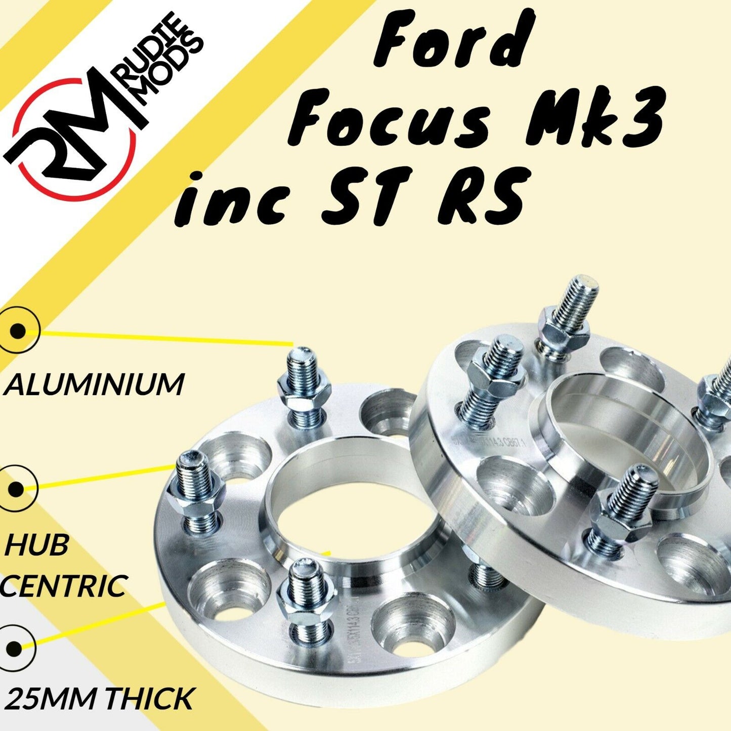 25mm Ford Focus Mk3 inc ST & RS 5x108 Hubcentric wheel spacers 1 pair - UK MADE