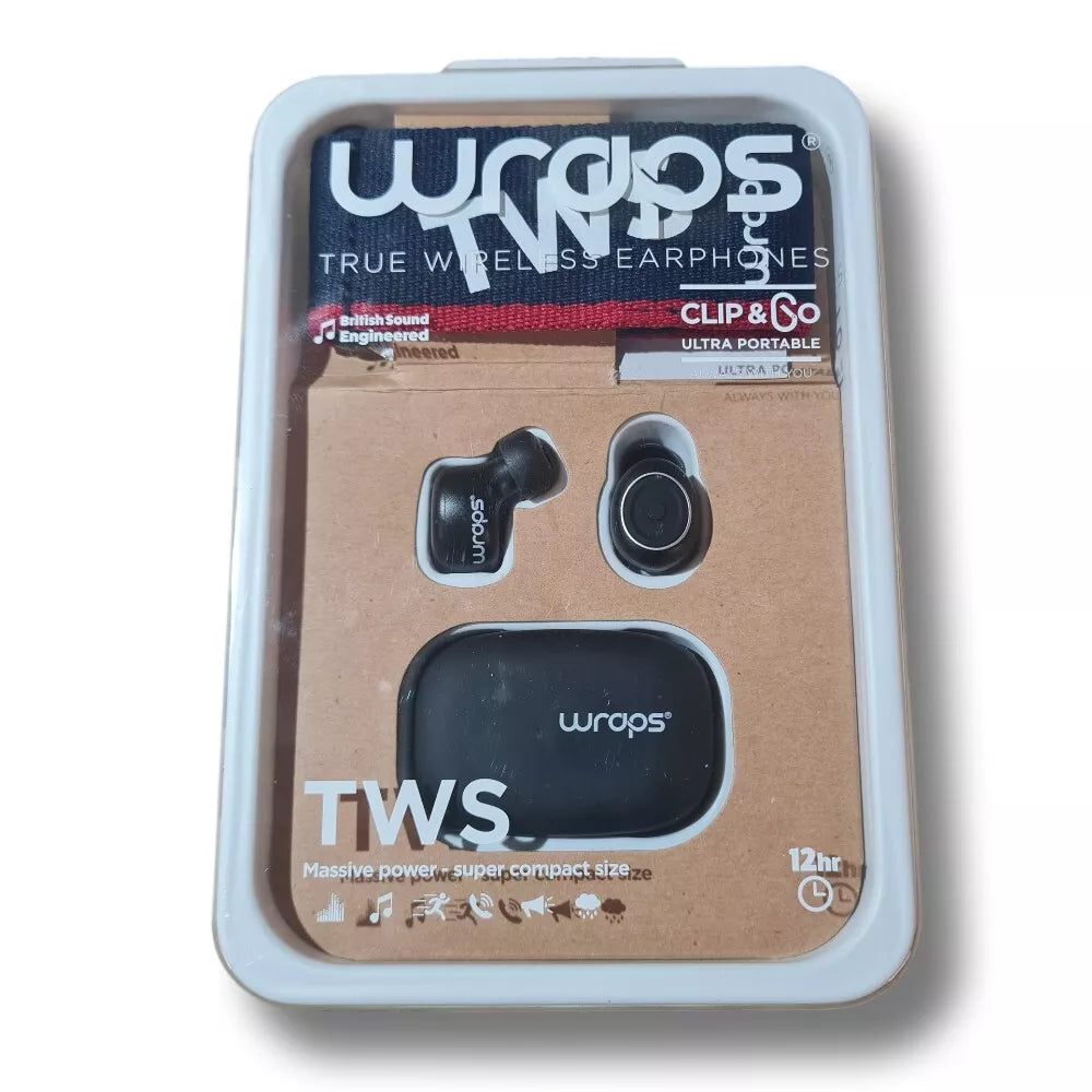 Bluetooth True Wireless Earphones Black Wraps WTWS01-V20 Clip'n Go in ear pods